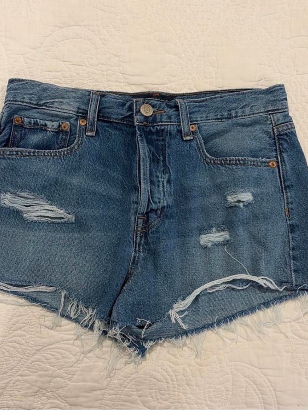 Aeropostale Frayed Hem Blue Denim Jean Shorts